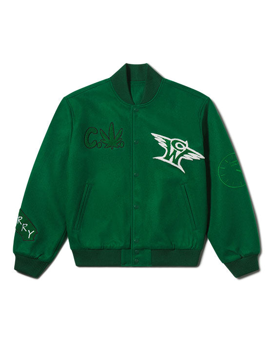 Wool Varsity Jacket in Green