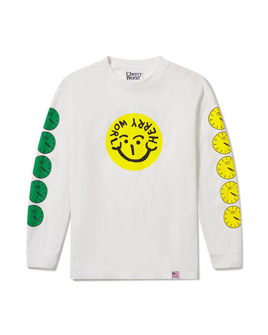 Smiley Clocks Long Sleeve Tee in Optic White